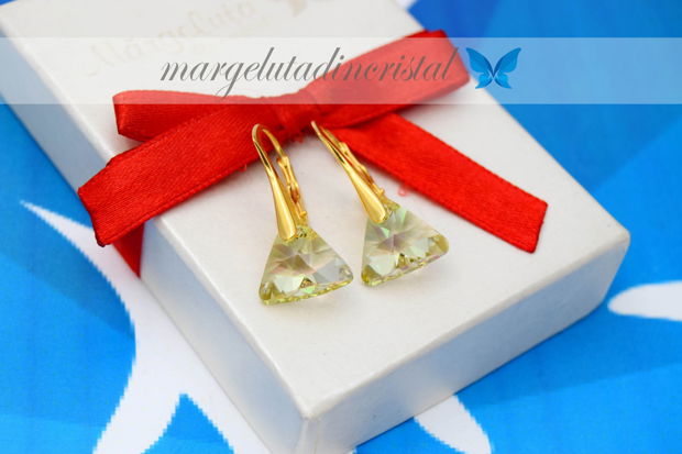 Set Swarovski / Triunghi / Luminous Green / Argint 925 placat cu aur