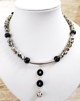 Colier jasp dalmatian cu onix