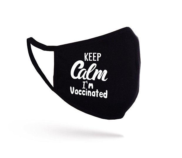 Mască personalizată Keep Calm, I'm Vaccinated, neagră, bumbac