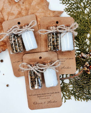 Mărturii nuntă, sticluțe cu sare și piper verde, Kandor Special Gifts