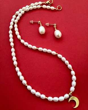 Colier CHOKER perle de cultura & semiluna