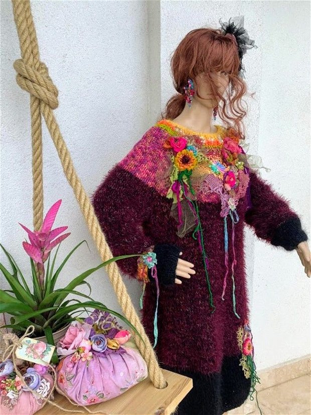 Rochie tricotata cu aer boem Autumn Garden