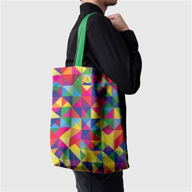 Geanta Handmade Tote Basic, Abstract Rubix Cube, Multicolor, 43x37 cm