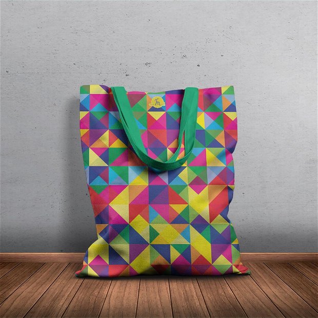Geanta Handmade Tote Basic, Abstract Rubix Cube, Multicolor, 43x37 cm
