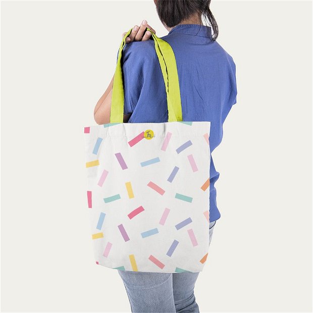 Geanta Handmade Tote Liner cu Captuseala, Abstract Confetti, Multicolor, 45x37 cm
