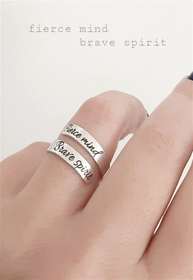 Inel dublu din argint 925 cu mesaj personalizat FIERCE MIND/BRAVE SPIRIT