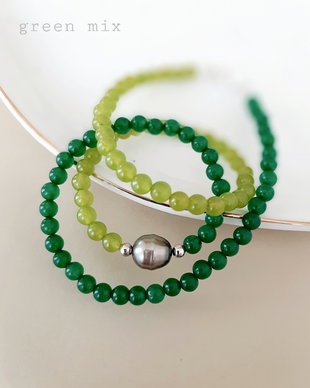 Colier/Choker  din argint 925, jad verde și perlă de cultură GREEN MIX