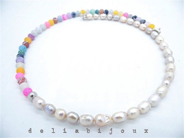 Colier handmade unicat perle si agate frosted (cod539)