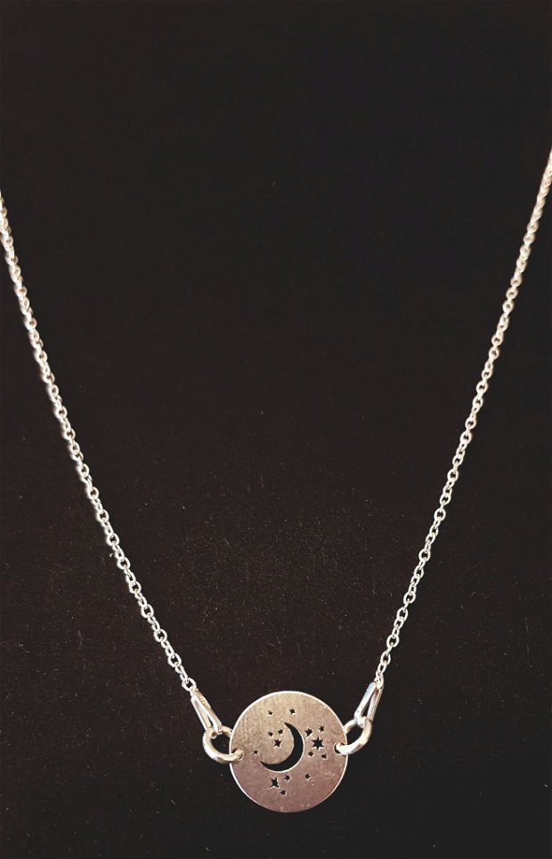 Colier din argint 925 cu banut luna, semiluna si stele