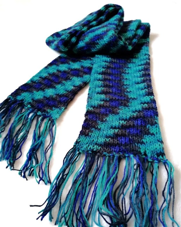 Fular tricotat lung albastru turcoaz