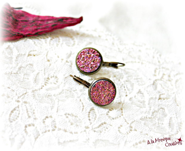 Cercei cu druzy roz