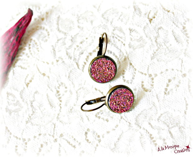 Cercei cu druzy roz
