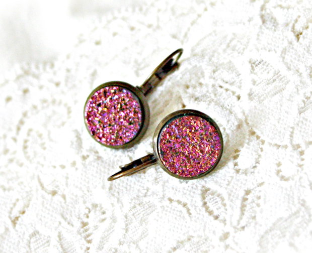 Cercei cu druzy roz