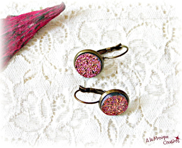 Cercei cu druzy roz