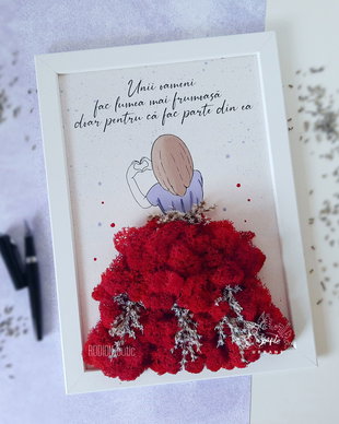Tablou cu licheni fata pictat manual personalizat cu mesaj