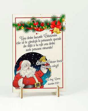 Felicitare din lemn  Craciun fericit  colega