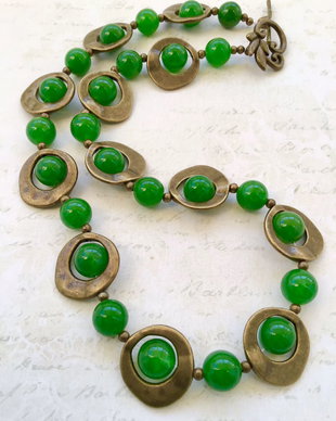 Colier vintage & Jad verde Olive