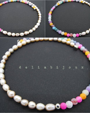 Colier handmade unicat perle si agate frosted (cod539)