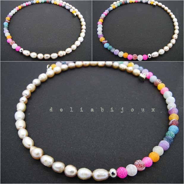 Colier handmade unicat perle si agate frosted (cod539)
