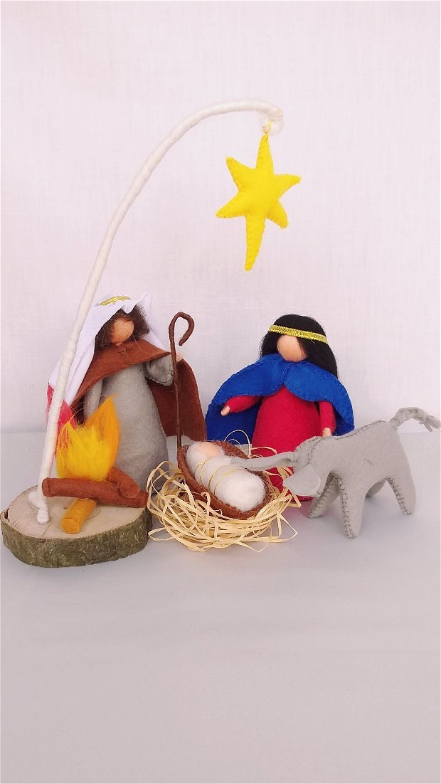 Nasterea Domnului Isus, figurine handmade din fetru si lana merinos,