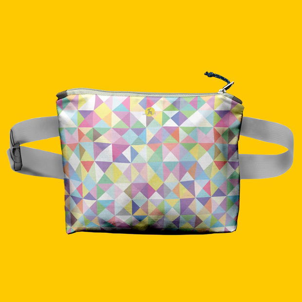 Borseta Handmade Fanny Pack, Abstract Abundenta de Triunghiuri Subtile, Multicolor, 22x19 cm