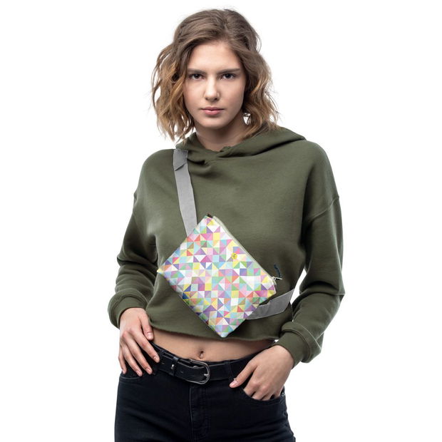 Borseta Handmade Fanny Pack, Abstract Abundenta de Triunghiuri Subtile, Multicolor, 22x19 cm