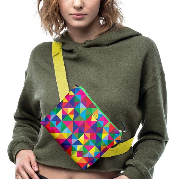 Borseta Handmade Fanny Pack, Abstract Rubix Cube, Multicolor, 22x19 cm
