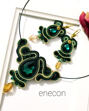 Set verde soutache, Set cristale verzi