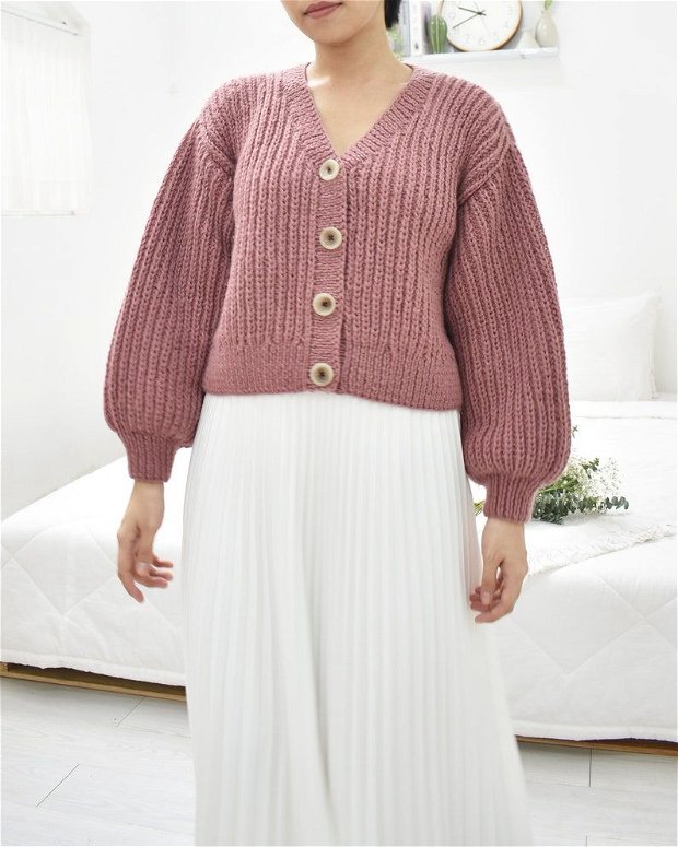 Cardigan tricotat, Jacheta cropped tricotata (N17)
