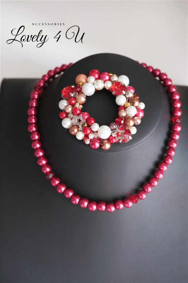 Colier clasic - Colier cu perle rosi