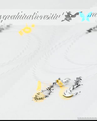 Lantisor / Colier / Fir Transparent / Soare si Luna /Argint 925 placat cu aur