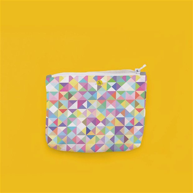 Portofel tip Pouch Handmade, Abstract Abundenta de Triunghiuri Subtile, Multicolor, 22x19 cm