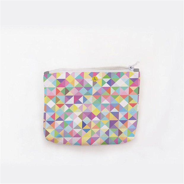 Portofel tip Pouch Handmade, Abstract Abundenta de Triunghiuri Subtile, Multicolor, 22x19 cm