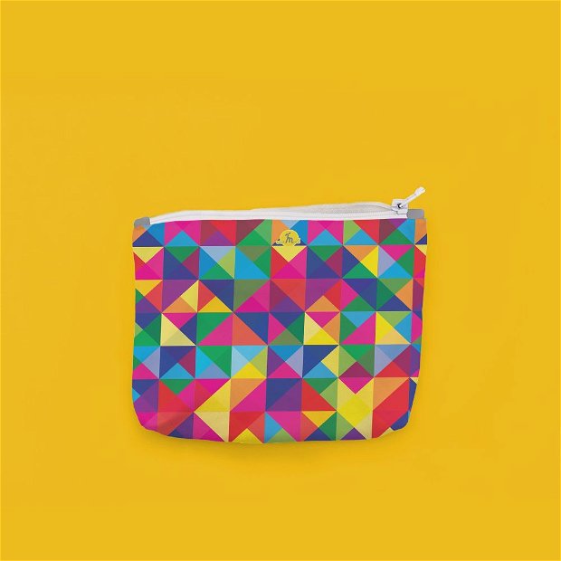 Portofel tip Pouch Handmade, Abstract Rubix Cube, Multicolor, 22x19 cm
