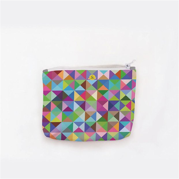 Portofel tip Pouch Handmade, Abstract Triunghiuri si Patrate In Culori Vintage, Multicolor, 22x19 cm