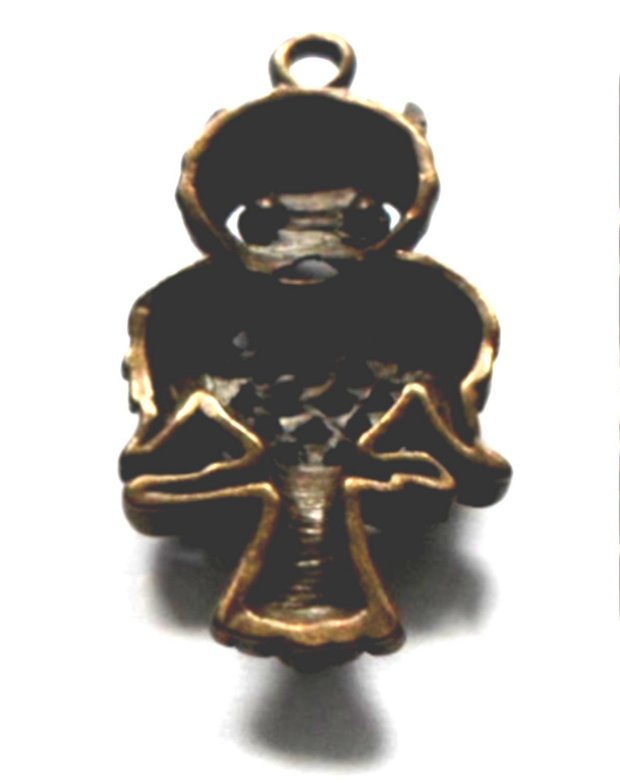 Charm metalic bufnita cu triunghiuri pe corp bronz