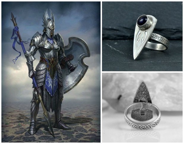 Inel din argint cu piatra rotunda de ametist si motive celtice ''Argonath''