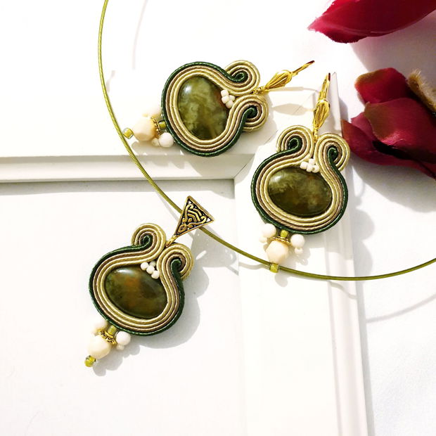 Set oliv soutache, Pandantiv si cercei