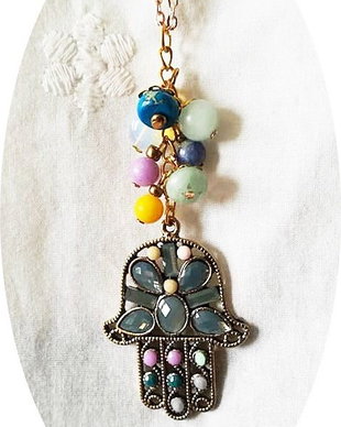 colier cu talisman Hamsa si pietre semipretioase