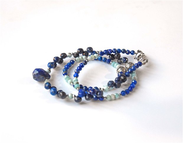 Set de bijuterii  compus din colier și brățară din lapis lazuli si larimar