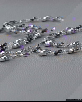 Set colier, bratara si cercei din perle de cultura baroc, topaz alb, ametist, hematit si argint 925