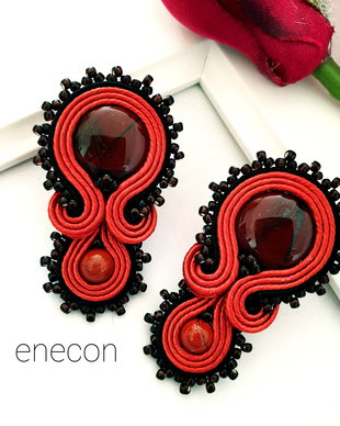 Cercei caramizii cu jasp, Cercei soutache , Cercei pe lob