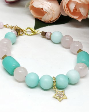 Bratara charm zirkonia cu jad si cuart