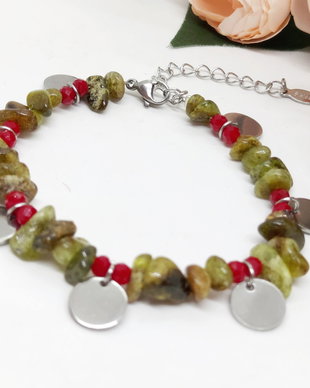 Bratara charm inox cu granat verde
