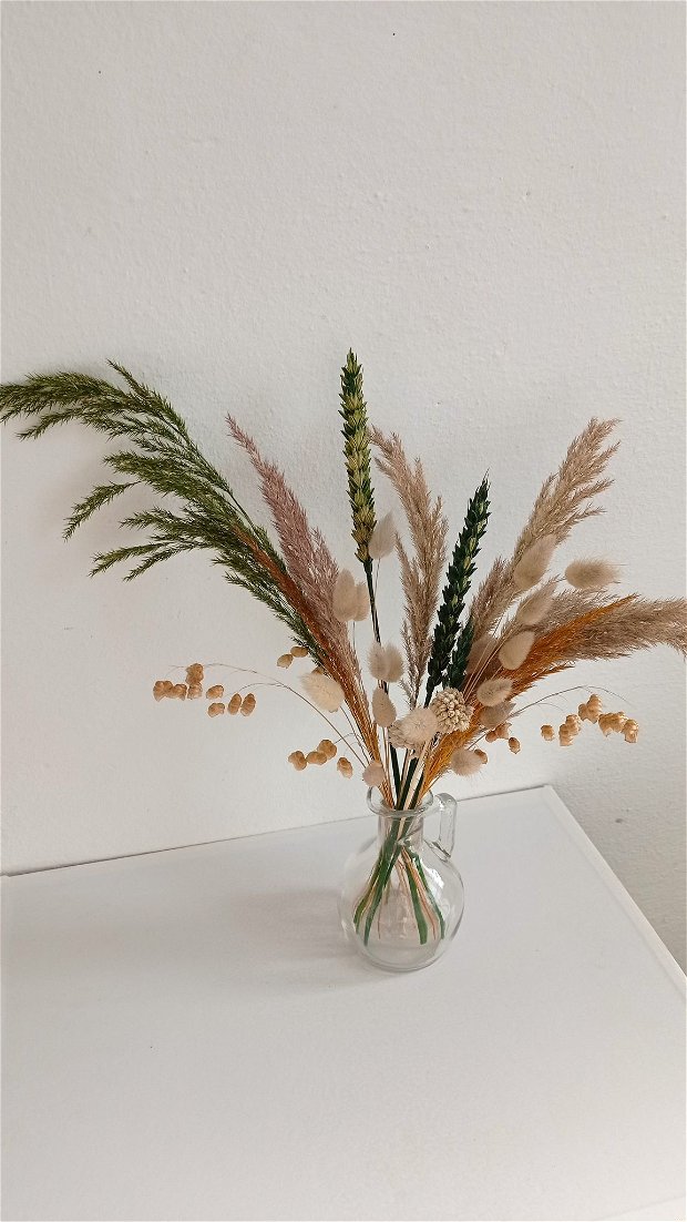 Aranjament Floral tip Buchet de Plante și Flori uscate decorative Natur și Verde, Stil Scandinav, Shabby-chic,Rustic -40 cm