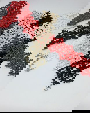 Choker negru, bej, alb si rosu din dantela frivolite si margele Preciosa Ornella, chokere unicat, bijuterii dantela suveicuta, bijuterii tatting
