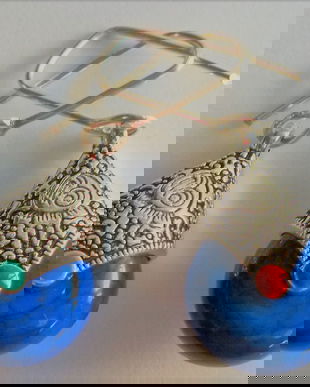 Set bijuterii handmade realizat din alama si rasina naturala montat pe o baza de otel siliconat/bijuterii cu motiv nepalez/bijuterii de culoare albastra