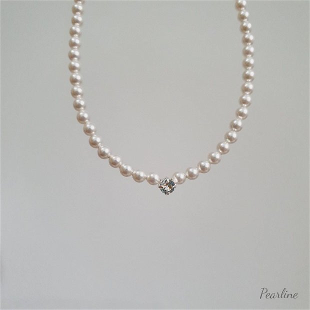 Colier clasic din perle Swarovski 4 mm si cristal
