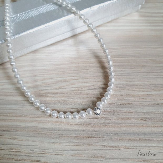Colier clasic din perle Swarovski 4 mm si cristal