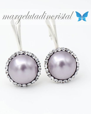 Cercei Perle Swarovski / Mauve / Argint 925